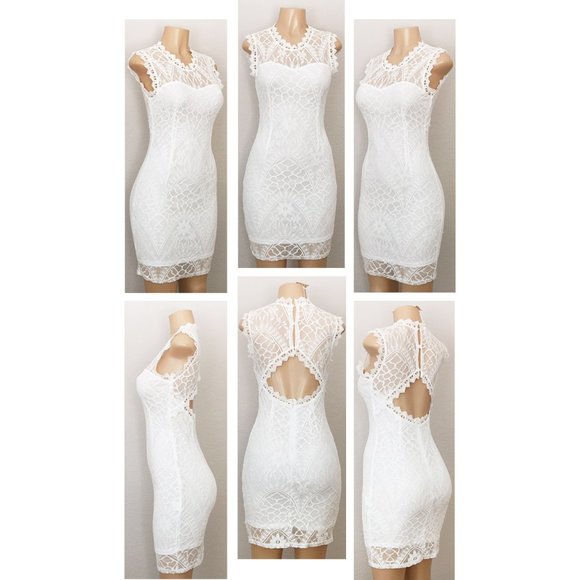 White Romantic Lace Cutout Back Cute Bodycon Dress - Picture 7 of 8